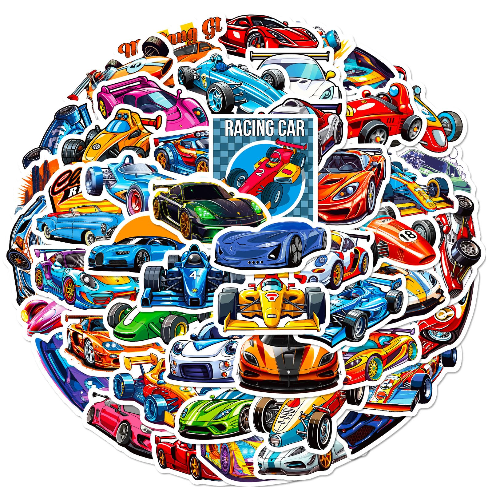 50PCS Racing Car Stickers, Waterproof JDM Sports Car Vinyl Decals for Kids Teens and Car Lovers, Trendy Sticker Pack for Laptops Water Bottles Guitars Helmets Skateboards DIY Decoration