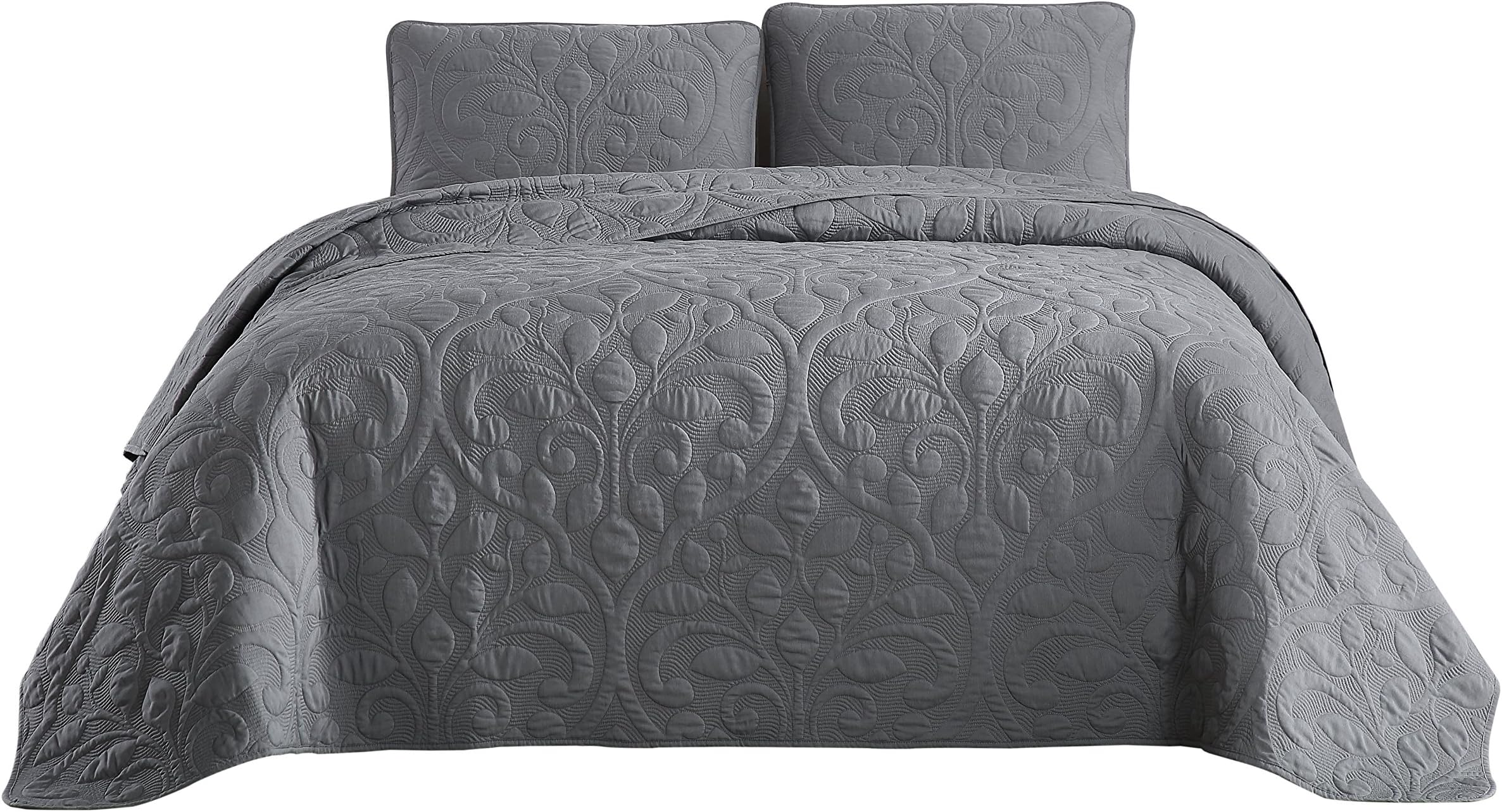Cozy Beddings Tesla 3pc Coverlet Set, King/Cal-King, Charcoal Grey