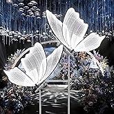 DYRABREST 2-Pack Butterfly Wedding Aisle Lights Romantic Butterfly LED Decoration Lights, Adjustable Height 57.5-70.1in LED Decor with Dual Mounting for Indoor Weddings (White, White Light)