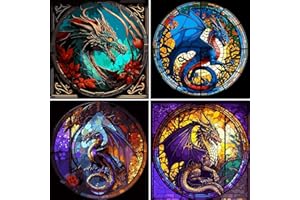 KICHANG 4pcs Dragon Paint by Number Kit for Adults,Paint by Number for Adults on Canvas,DIY Adult Paint by Number Kits Oil Painting Acrylic Paints Crafts Art for Home Wall Decor Gift-15.7x15.7in