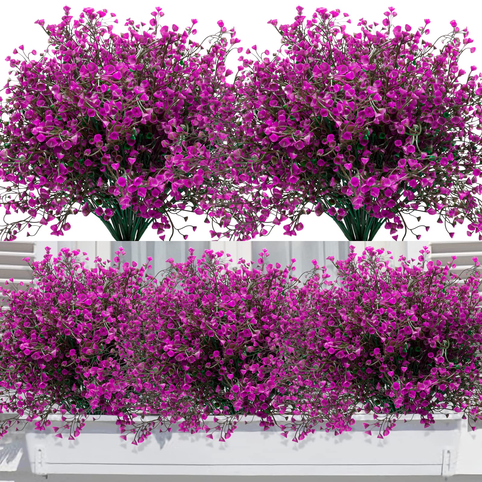 Elecoutek 12 Bundles Artificial Flowers Outdoor, Artificial Shrubs Bushes UV Resistant Faux Plastic Flowers Decorative Fake Plants for Outside Garden Borders Window Box, Fuchsia