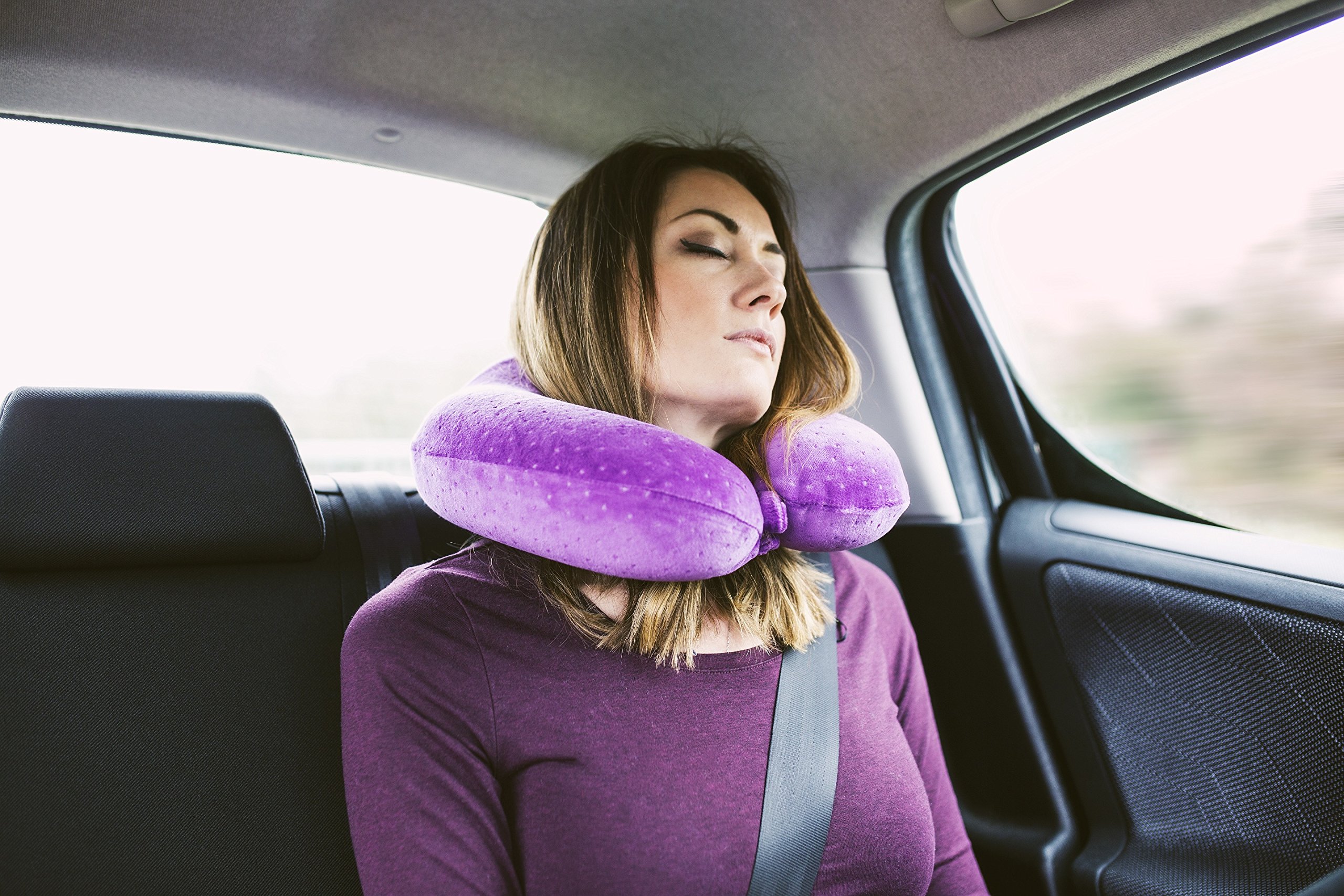 OPUL Almohada Viaje de Espuma Viscoelastica - Reposacabezas Patentado para Vuelos y Viajes, con una Funda Suave de Terciopelo Transpirable, Fácil de Lavar Almohada Cervical - Neck Pillow