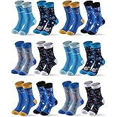 HLHLLSW 12 Pairs Hanukkah Novelty Crew Socks - 6 Styles for Men & Women - Blue Chanukah Hexagram Star Menorah Dreidel Pattern Socks - Funny Gifts for Hanukkah Parties & Holiday Costume Supplies