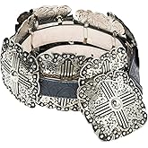 Angel Ranch Women’s Floral Embossed Leather Belt with Western Square Conchos and Removable Buckle