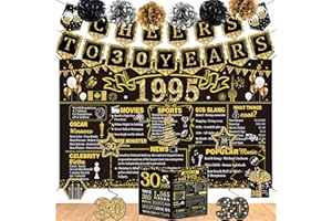 30th Birthday Decorations for Men Women,16PCS Back in 1995 Banner Decorations,Including Vintage 1995 Banner,1995 Anniversary 