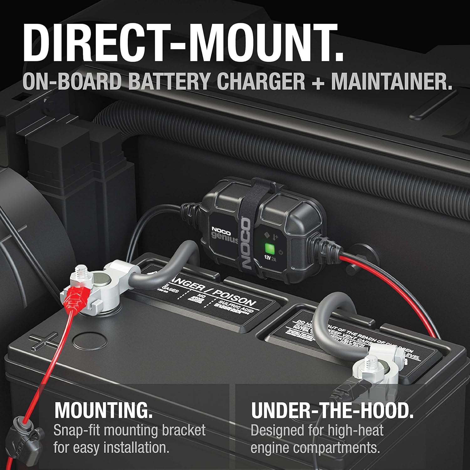 NOCO GENIUS2D, 2-Amp Direct-Mount Onboard Charger, 12V Battery Charger, Battery Maintainer, Trickle Charger, and Battery Desulfator with Temperature Compensation: Automotive
