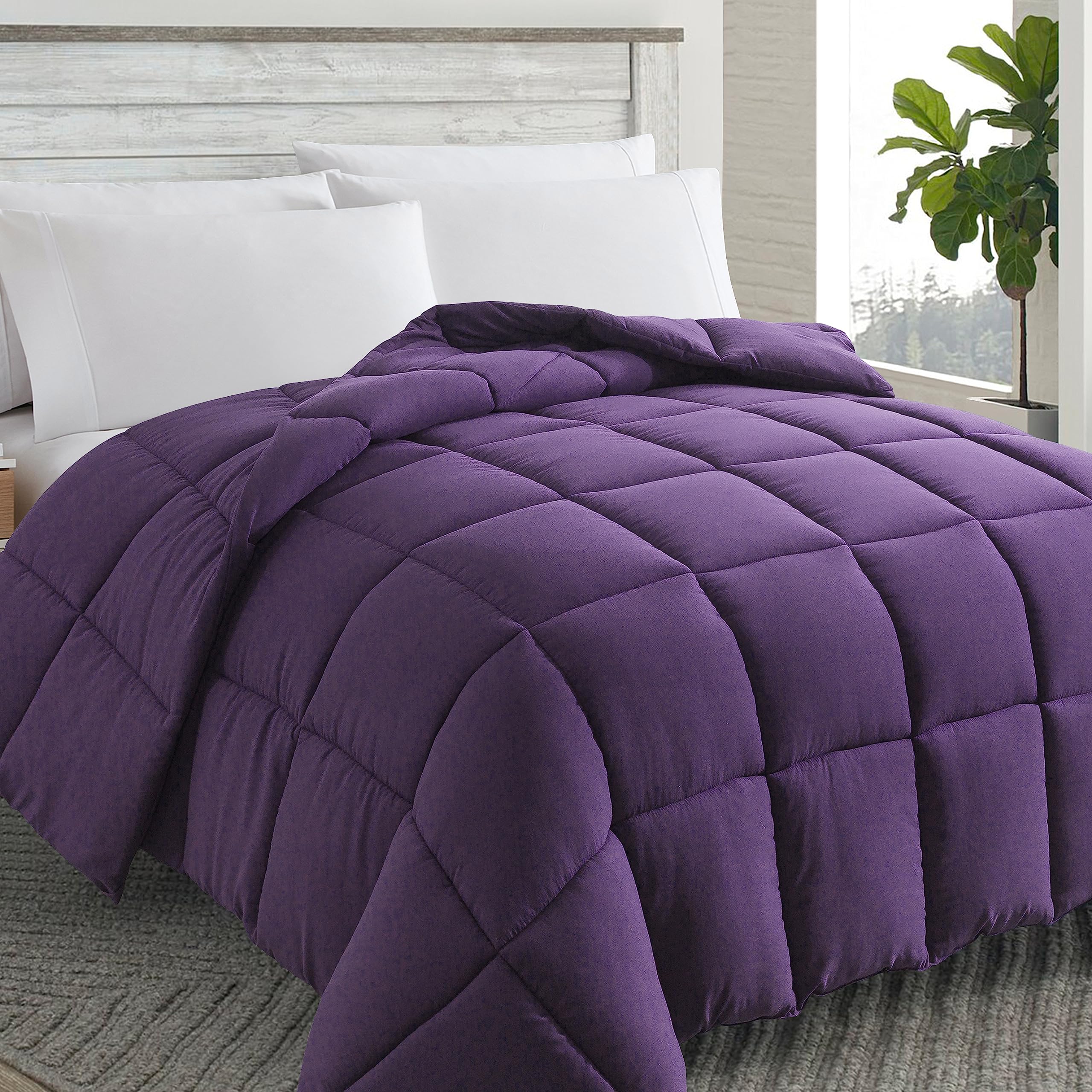 Cosybay Down Alternative Comforter (Purple, Queen) - All Season Soft Quilted Queen Size Bed Comforter - Duvet Insert with Corner Tabs -Winter Summer Warm Fluffy, 88x92inches Image