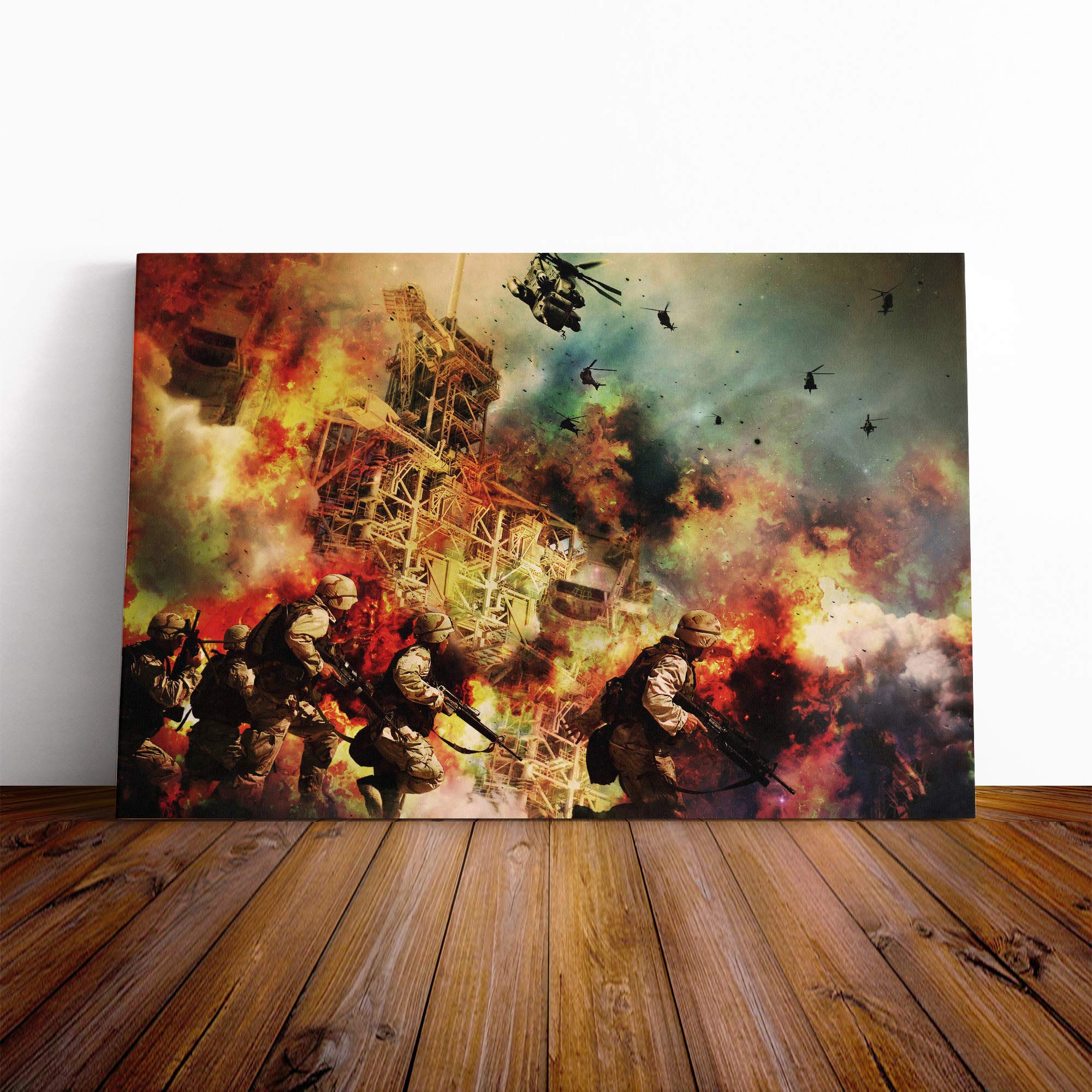 War Battle Scene Army (2) Canvas Print | Gallery Wrapped 30mm Frame Wall Art | 20x14 inches | Ready to Hang | Modern Picture | Living Room Bedroom Lounge Office