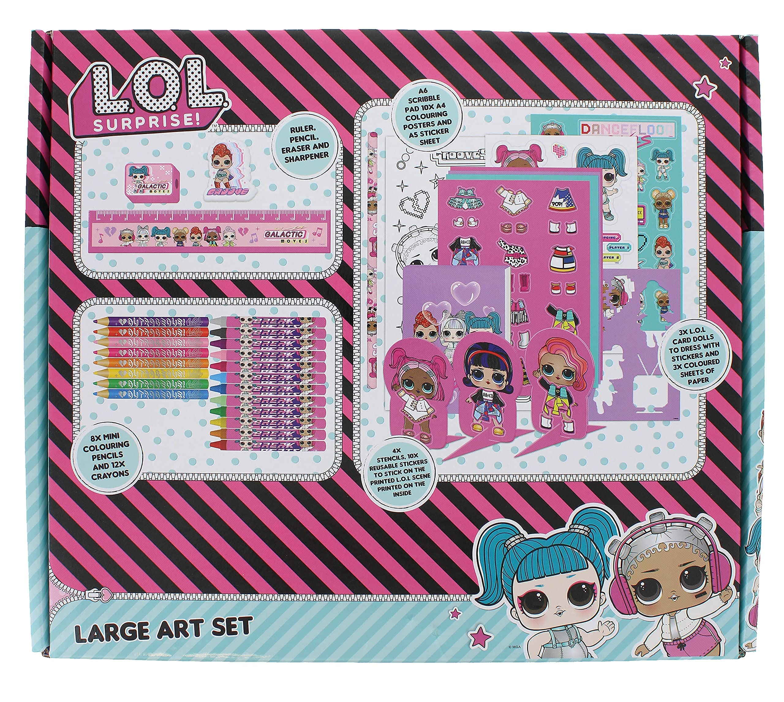 LOL Surprise Large Art Set | Colouring Set | Colouring Posters | Stickers Sheet | Girls Gifts | Stationary Set | School Supplies | LOL Stationery Set | Writing Pencils