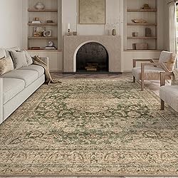 WondRg 6x9 Washable Green Vintage Area Rug for