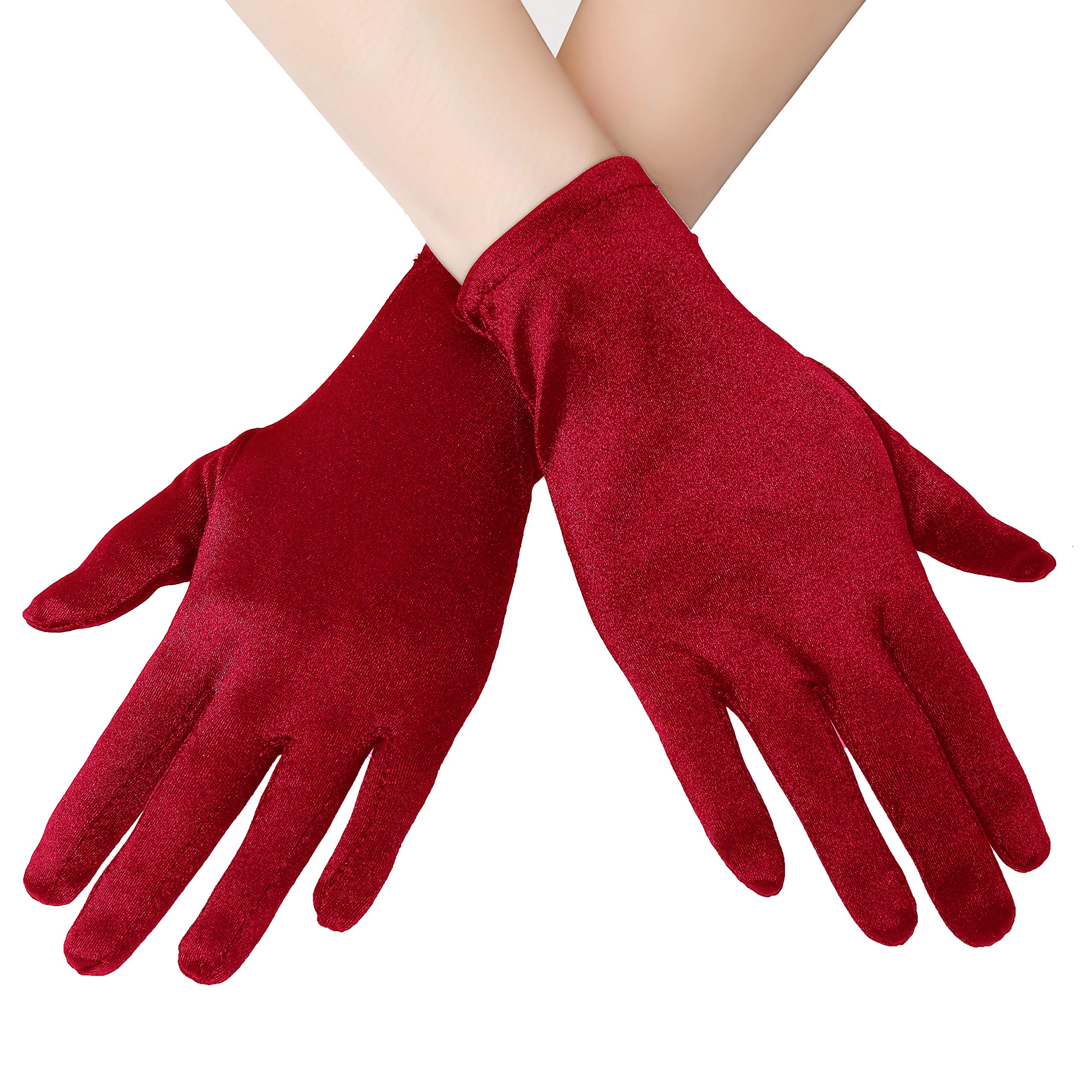 EORUBE Short Opera Satin Gloves for Women Wrist Length Banquet Gloves Tea Party Halloween Costume (Smooth 8.6" - Red)