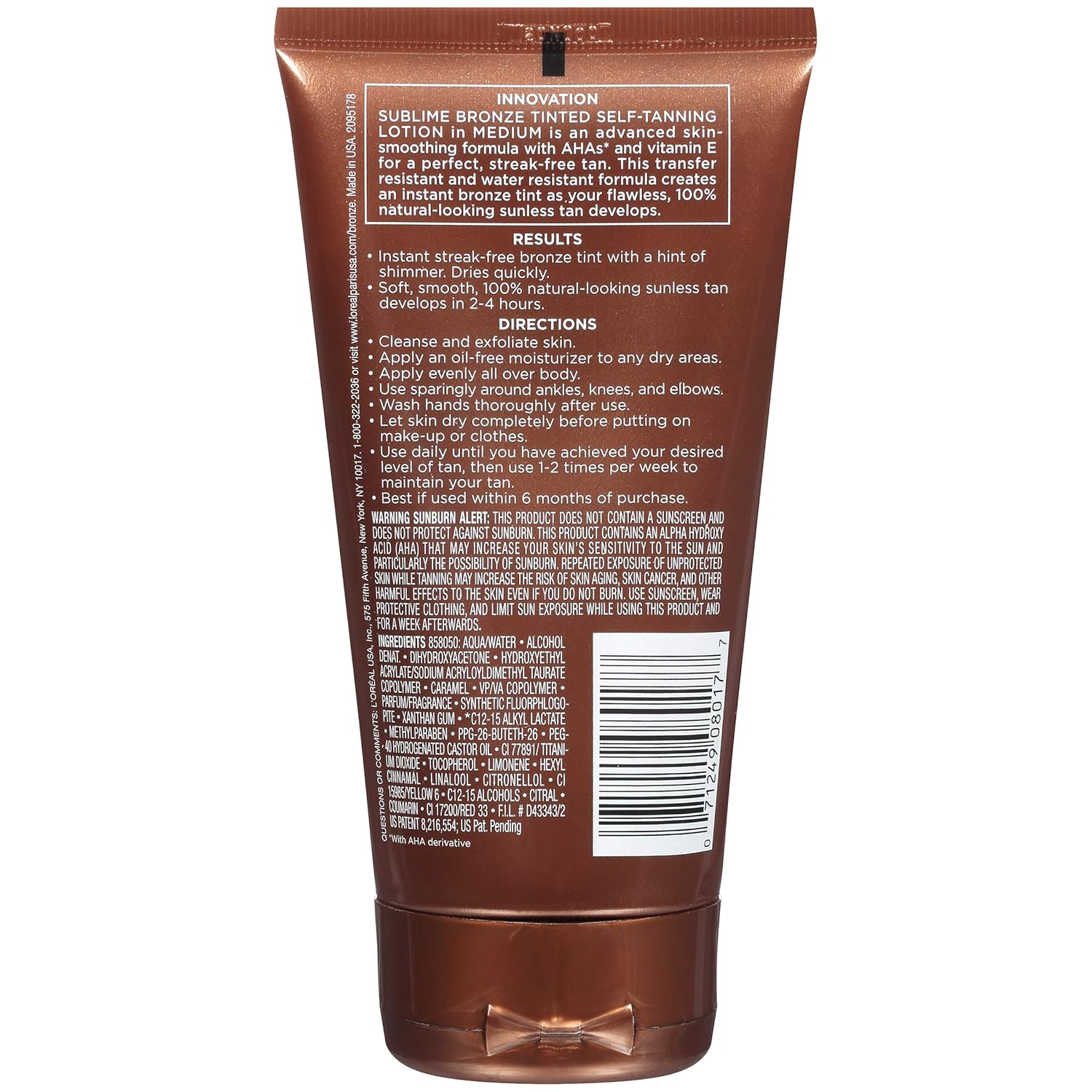 Sunless tanning lotion by L'Oreal Paris, Sublime Bronze Tinted Self-Tanning Lotion Medium Natural Tan 5 fl. oz.: Beauty