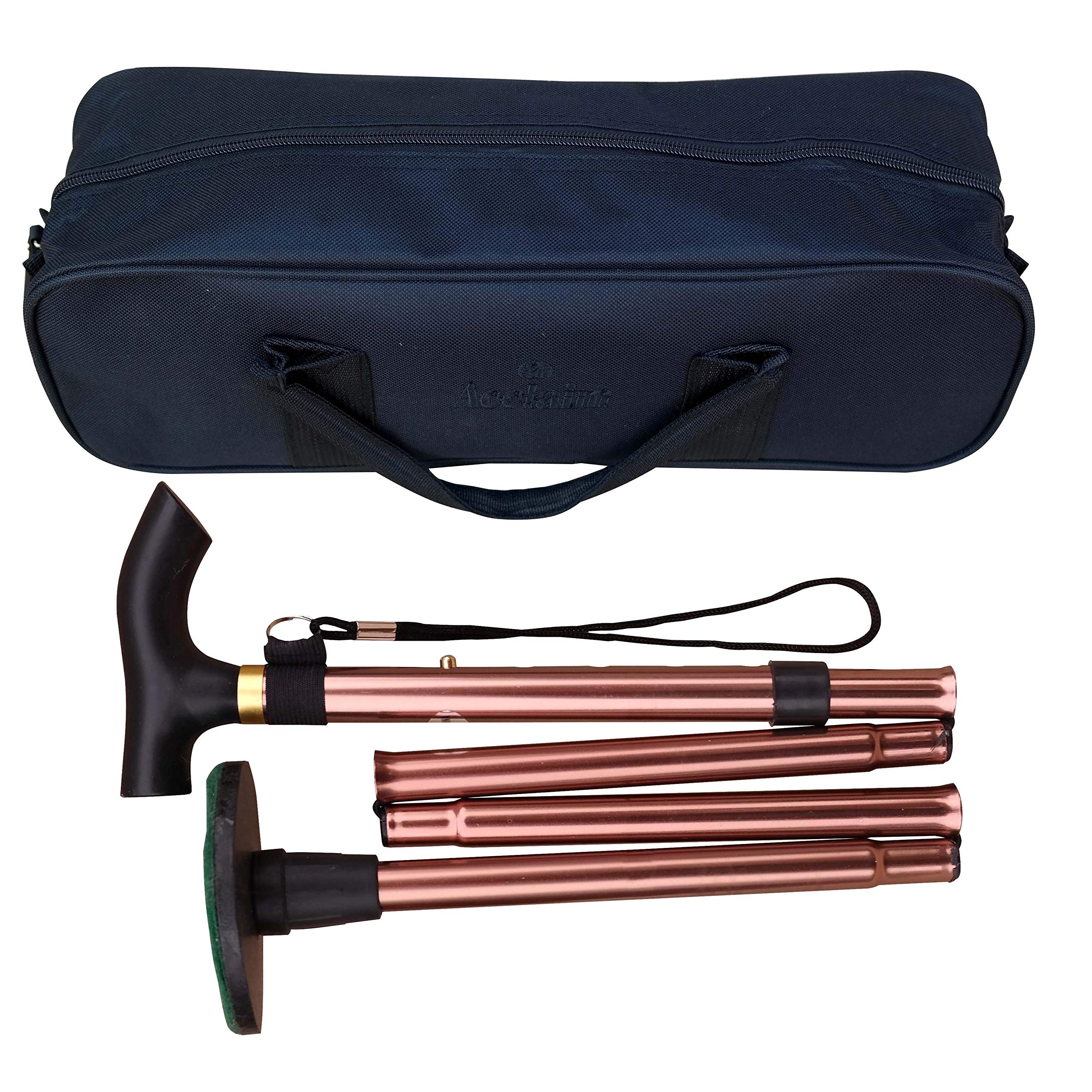 ACCLAIM Bowlers 33"-37" Lawn Bowls Plain Metal Folding Walking Stick & Green Protector With Green Synthetic Felt Base In Carrying Bag (Bronze)