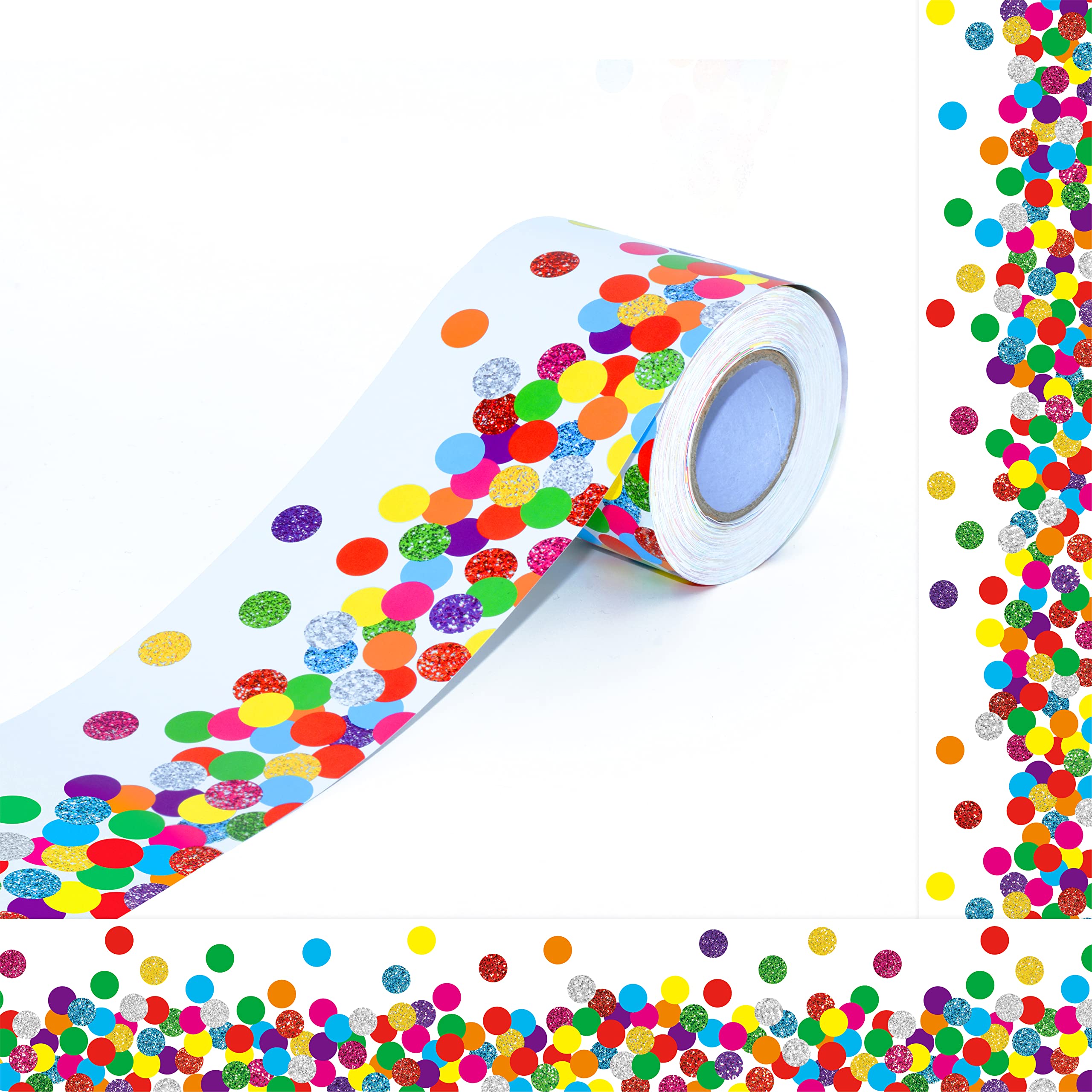 Photo 1 of 60 Feet Bulletin Board Borders, Eye-catching Straight Rolled Border Trim with Colorful Dots Decoration for School, Classroom & Offices