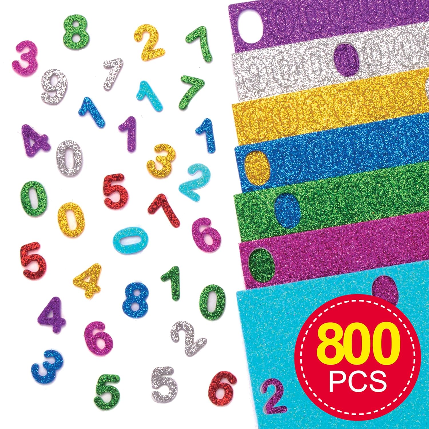 Baker Ross Glitter Foam Self-Adhesive Numbers, Arts and Crafts for Kids (Pack of 800), Assorted - Image 3