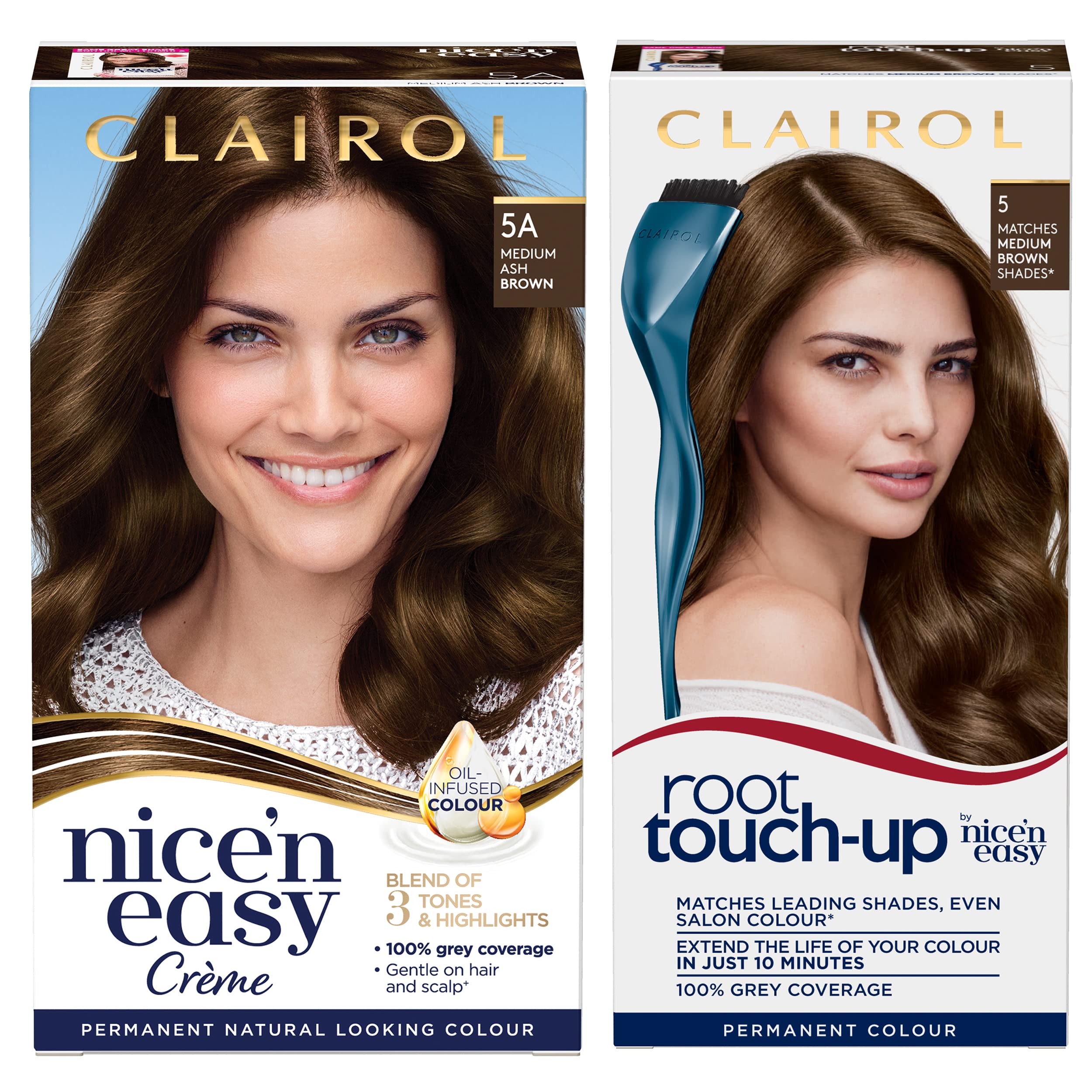 Clairol Nice'n Easy Permanent Colour (5A Medium Ash Brown) + Root Touch Up (5 Medium Brown)