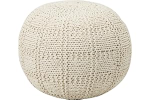 GREAT DEAL FURNITURE GDFStudio Valentine Hand Knit Fabric Pouf (Ivory)