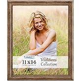 Icona Bay - 11x14 Chestnut Brown Picture Frame - Rustic Wood Pattern - Lightly Distressed Frame for Table Top Display or Wall Mount - Traditions Collection