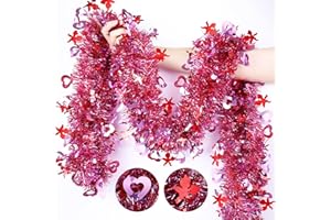 SAKAYO 33 FT Valentines Day Garland Decor Red Cupid Pink Heart Tinsel Garland，Shiny Metallic Streamer Twist Garland Hanging Valentines Decorations for Home Tree Indoor Outdoor Wedding Party Supplies