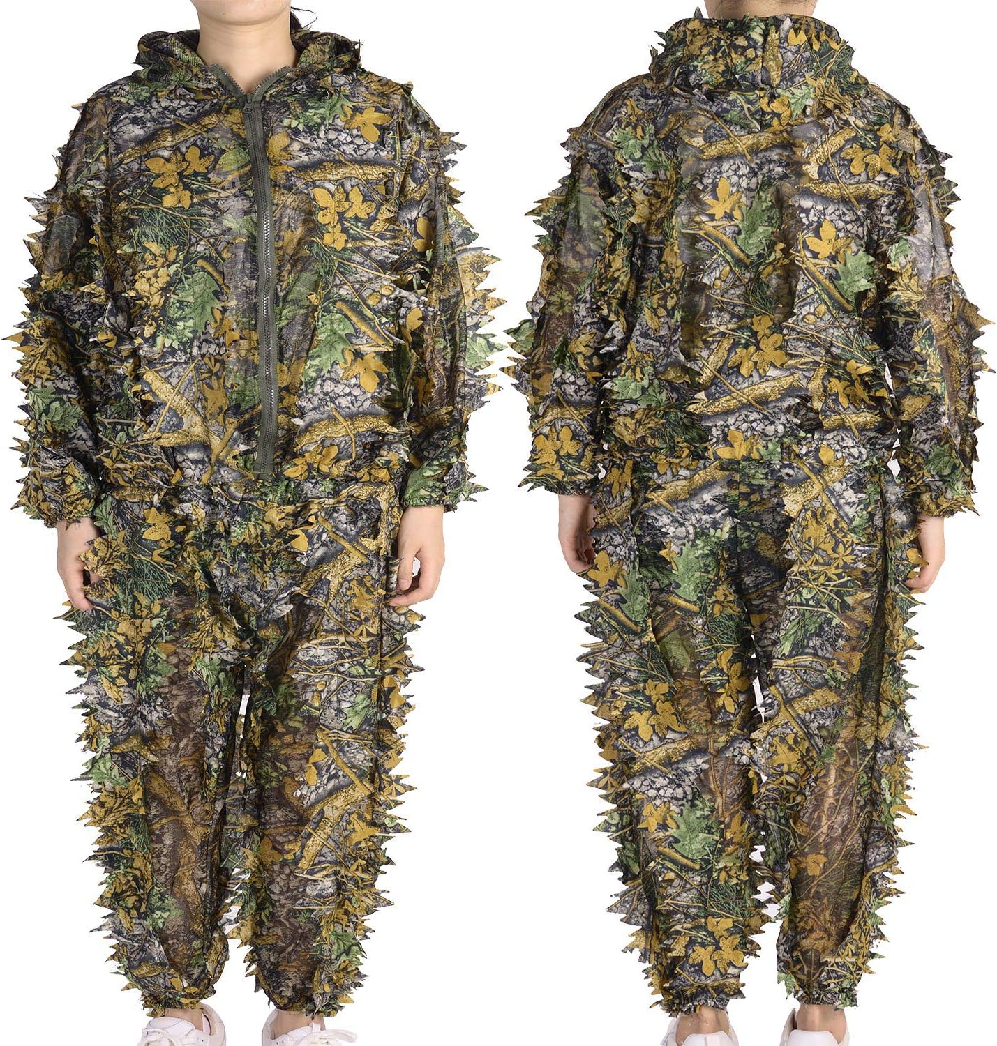 Ghillie Suit Kids Adult 3D Leafy Hooded Camouflage Clothing Outdoor Woodland Hunting Suit Sniper Costume Camo Outfit for Jungle Hunting, Military Game, Wildlife Photography, Halloween : Sports & Outdoors