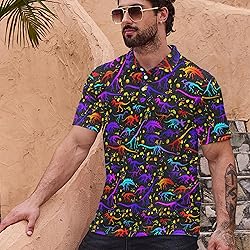 Xdceu Men's Dinosaur Golf Polo Shirt Dinosaur Golf