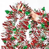 NYEONHRT 50 FT Christmas Decorations Tinsel Garland with Snowflake & Christmas Tree, Extra-Wide 3.5 in Metallic Shiny Twist Garland for Xmas Tree, Indoor Outdoor Holiday Xmas Party Decor