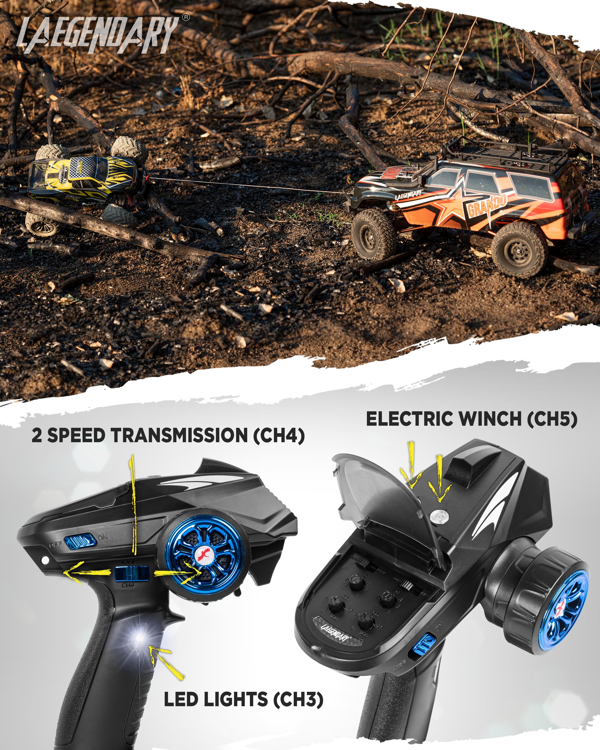 LAEGENDARY 1:10 Scale RC Rock Crawler - 4x4 Offroad Remote Control Truck for Adults - Fast, Electric and Hobby Grade - Brushed Motor and Red-Orange Color