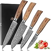 Wakoli EDIB Pro 4-Piece Damascus Knife Set – Professional Chef Knives Set with VG10 Core Blades, 67-Layer Damascus Steel and Ergonomic Pakkawood Handles – Premium Kitchen Knives in Elegant Gift Box