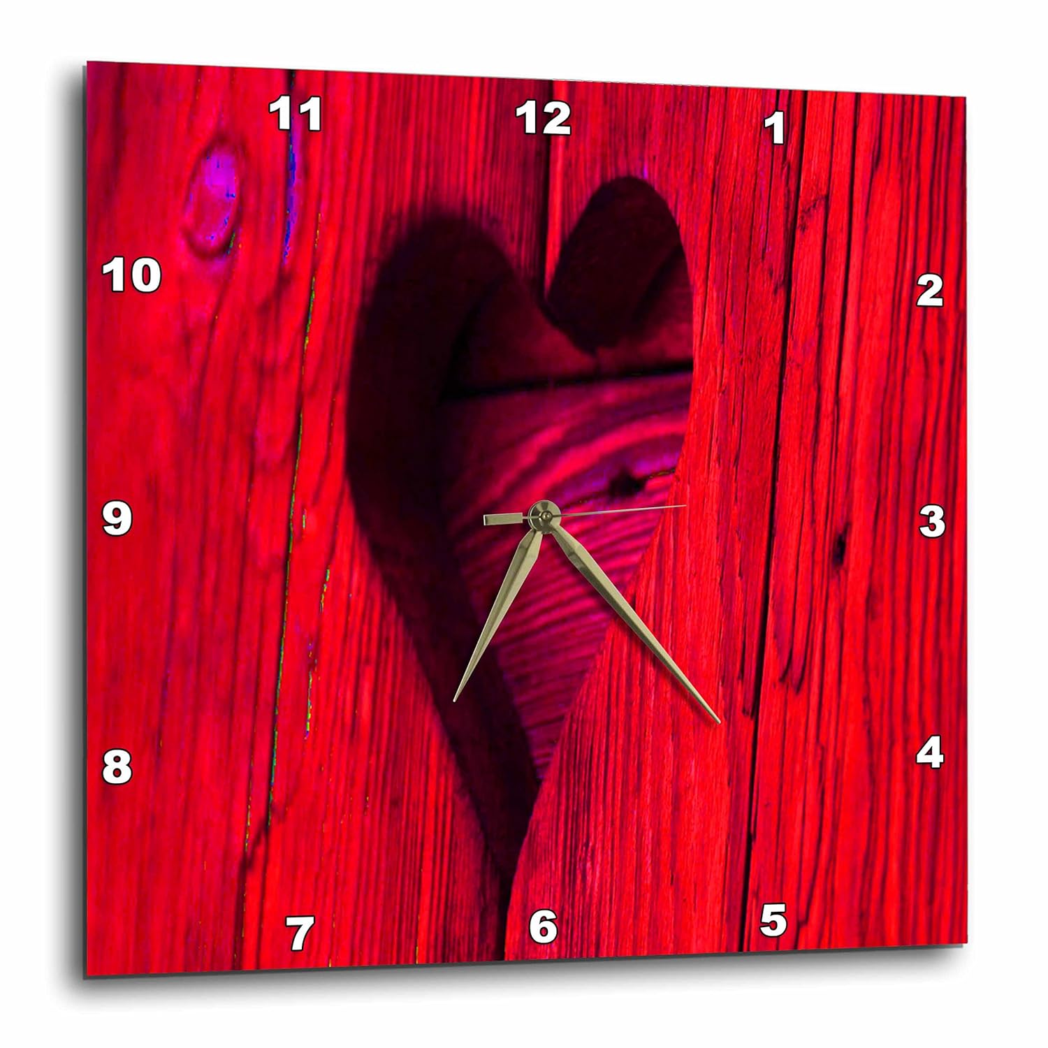 3dRose LLC Lovely Red Wooden Heart 10 by 10Inch Wall Clock