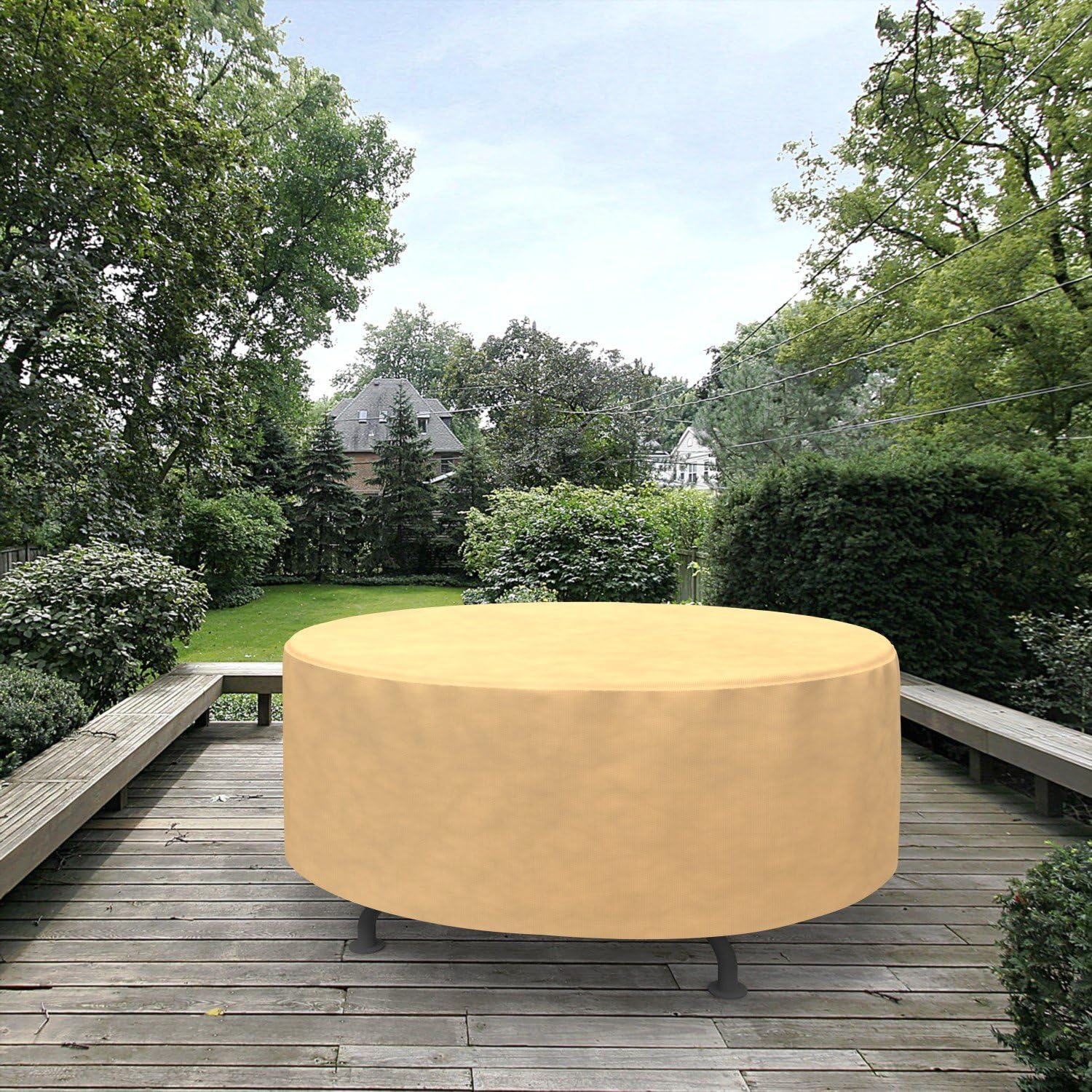 Budge P5A23SF1 All-Seasons Round Patio Table Cover, Large, Tan : Patio Table Covers : Garden & Outdoor