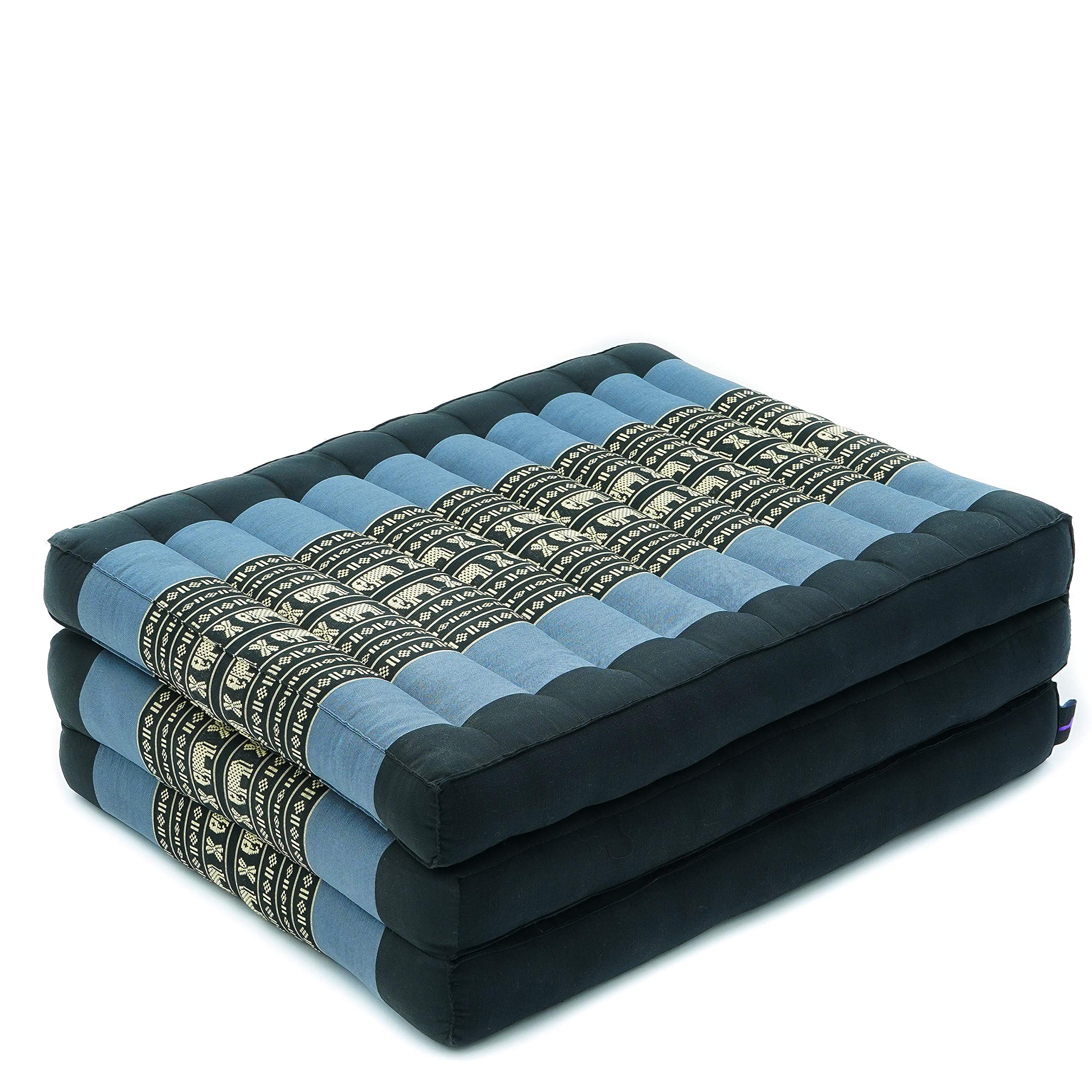 Leewadee Trifold Mattress S – Comfortable Thai Massage Pad, Foldable Relaxation Floor Mattress Filled with Kapok, Perfect to Use as a Sleeping Mat 200 x 50 cm, Blue