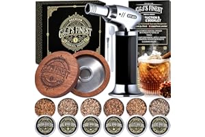 Whiskey Smoker Kit | Cocktail Smoker Kit| Bourbon Smoker Kit| Old Fashioned Smoker Kit with 3-Flame Torch, 6 Wood Chips & Gif