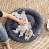 Feandrea Donut Dog Bed Camel Brown 70 cm Fluffy Plush Removable Cover view 3