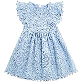 Cabahata Toddler Girls Lace Dress Pom Pom Ruffle Sleeve Kids Party Birthday Princess Dresses for Age 12 Months-5 Years
