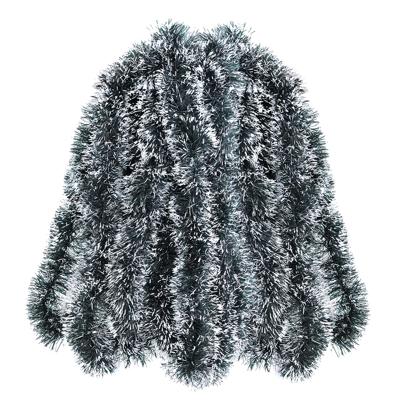 32.8 Feet Dark Green/White Tinsel Christmas Decorations, Chunky Metallic Shiny Garland Christmas Tree Hanging Decorations for Xmas Holiday Indoor Outdoor Party Decor