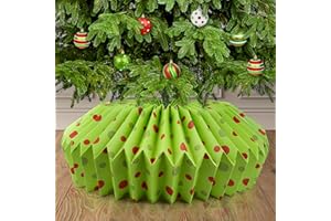 BORAMDO 31.5in Honeycomb Christmas Tree Collar (Red&Green), Folded Paper Christmas Tree Box Base Cover, Elegant Basket Skirt Collars Fit for 6ft 7.5ft 9ft Artificial Trees Holiday Indoor Outdoor Decoration