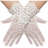 zeasciosd Women's Short Lace Floral Gloves Sheer Mesh Tulle Wrist Length Wedding Bridal Opera Tea Party Gloves