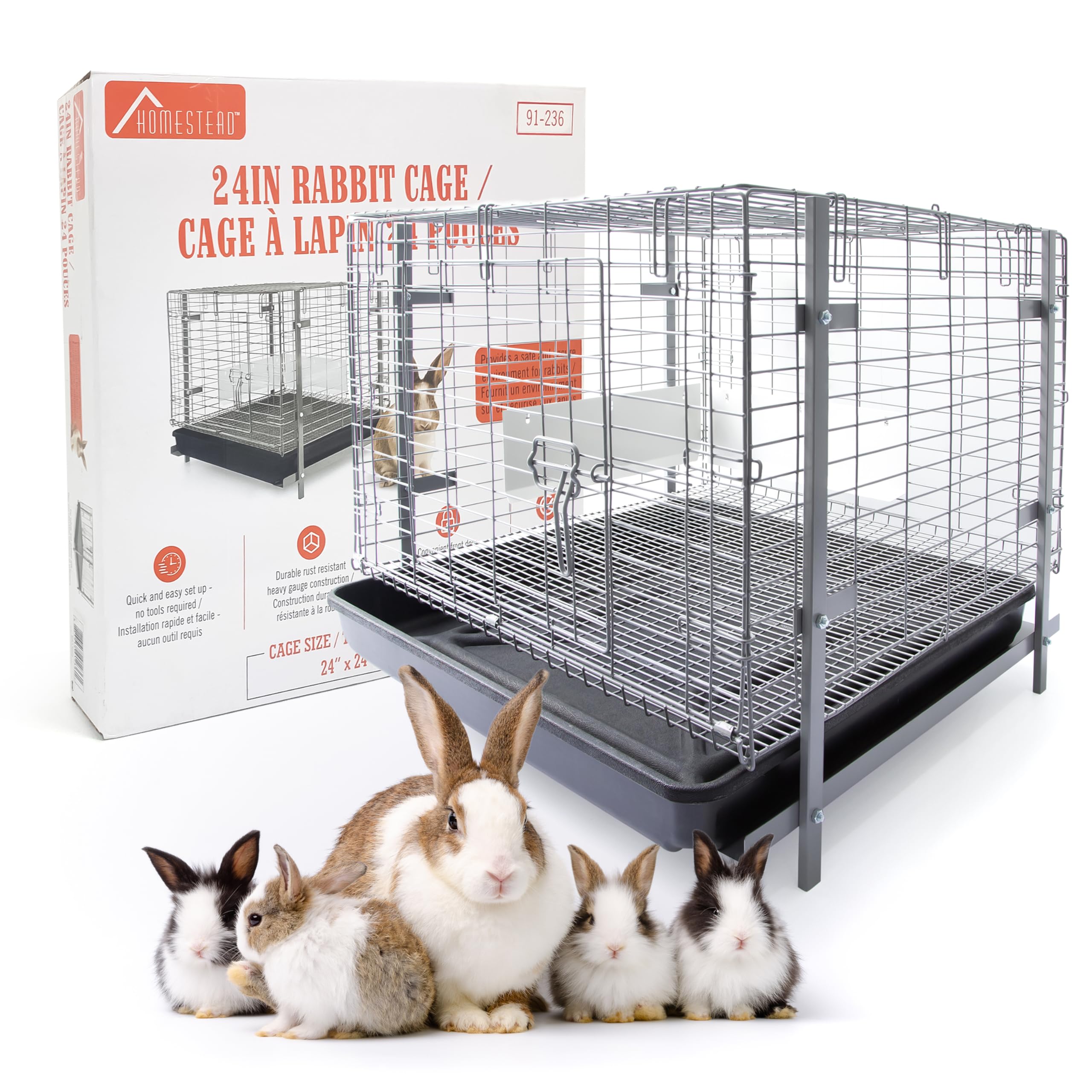 Photo 1 of HOMESTEAD Bunny Cages with Tray - 24-inch Easy-Clean Rabbit Cage with Enhanced Kit - Leg, Frame, & Urine Guard Included - Ideal & Secure Home for Rabbits, Ferrets, Hedgehogs