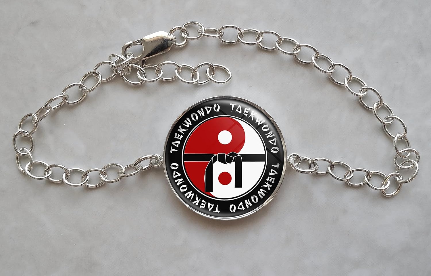 Taekwondo Martial Arts MMA Sterling Silver Charm Bracelet