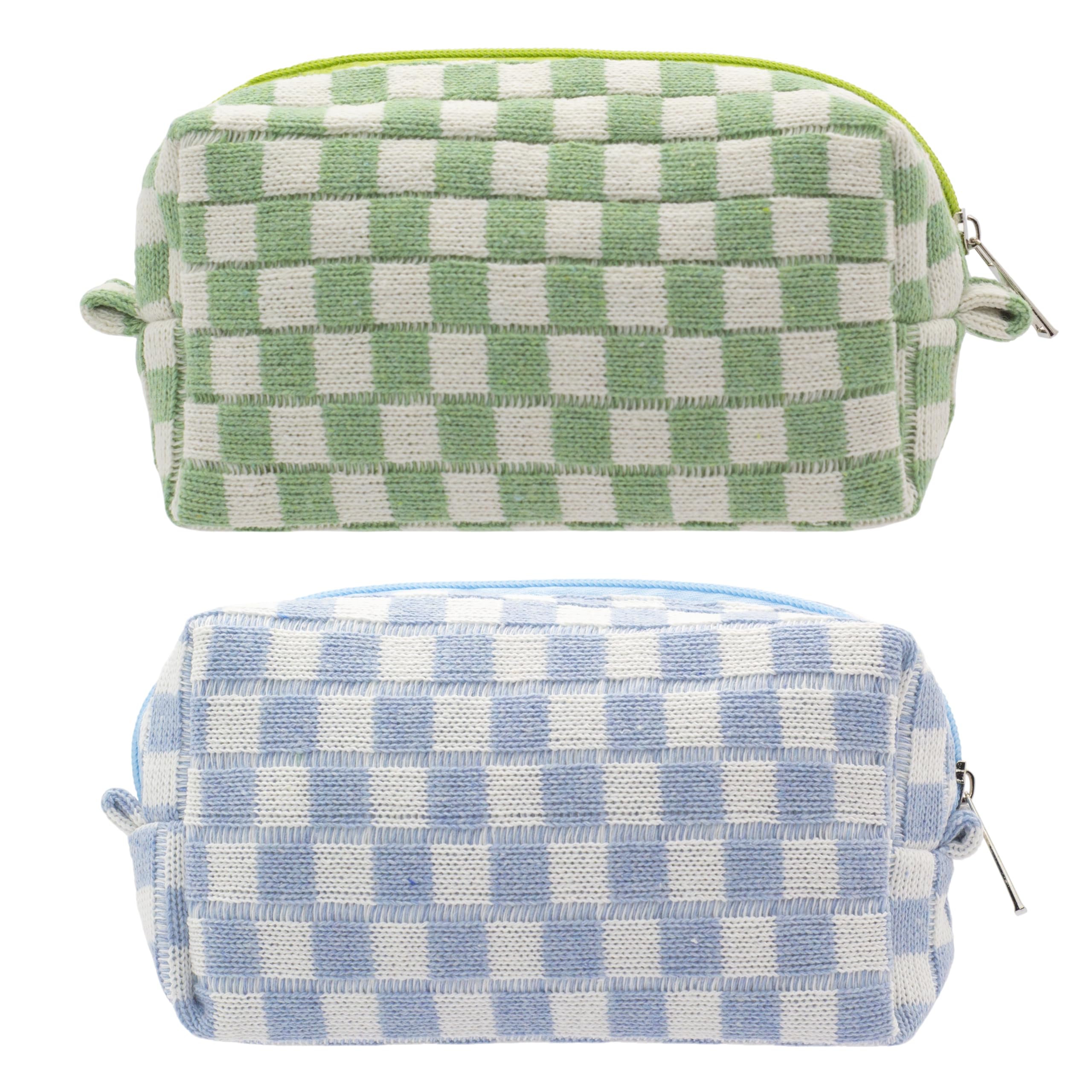Photo 1 of PAZIMIIK Checkered Makeup Bag for Purse Portable Zipper Make Up Pouch Small Cosmetic Case for Travel Accessories (2PCS Blue Light Green)