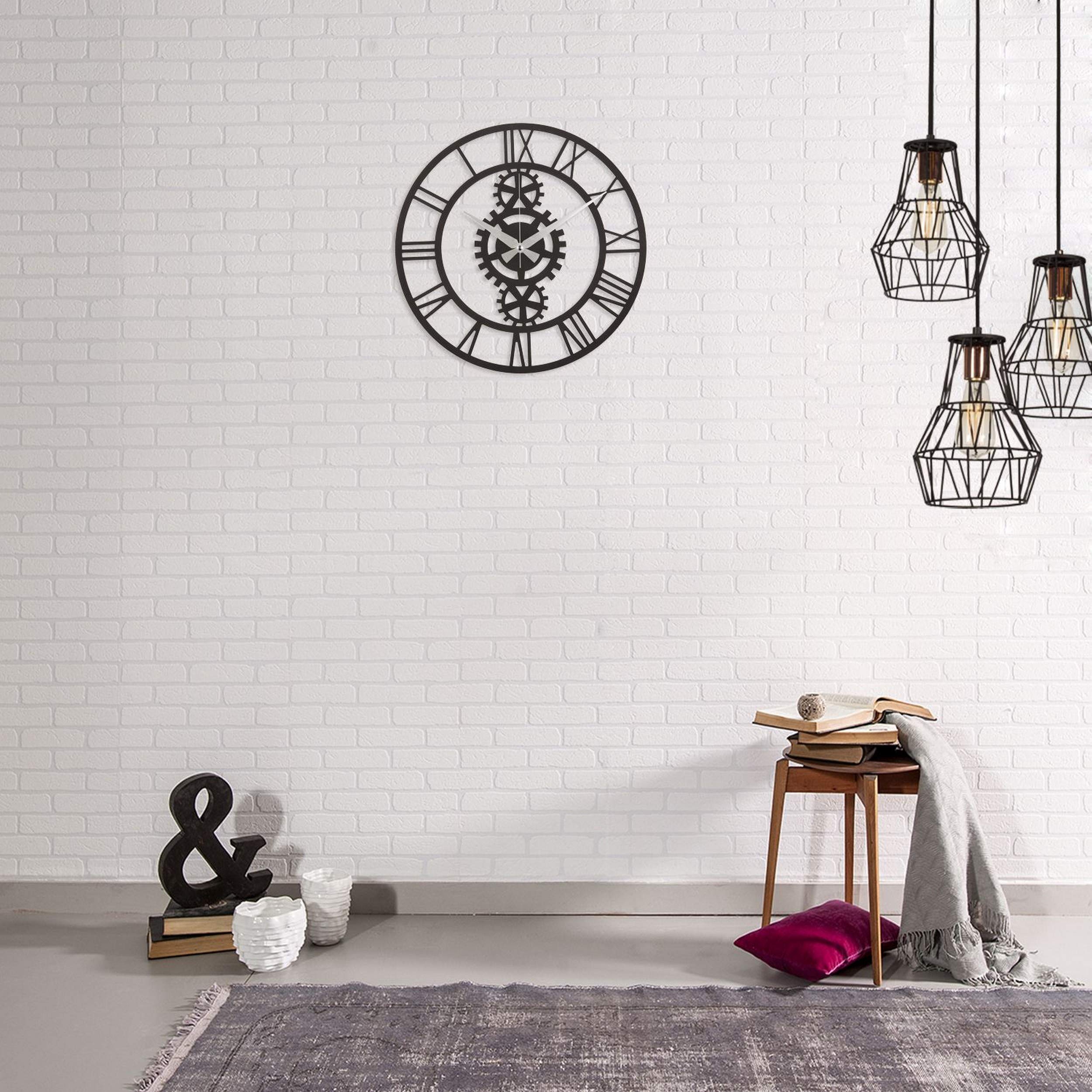 Homemania Clock, Steel, Black, 50 x 0.5 x 50 cm