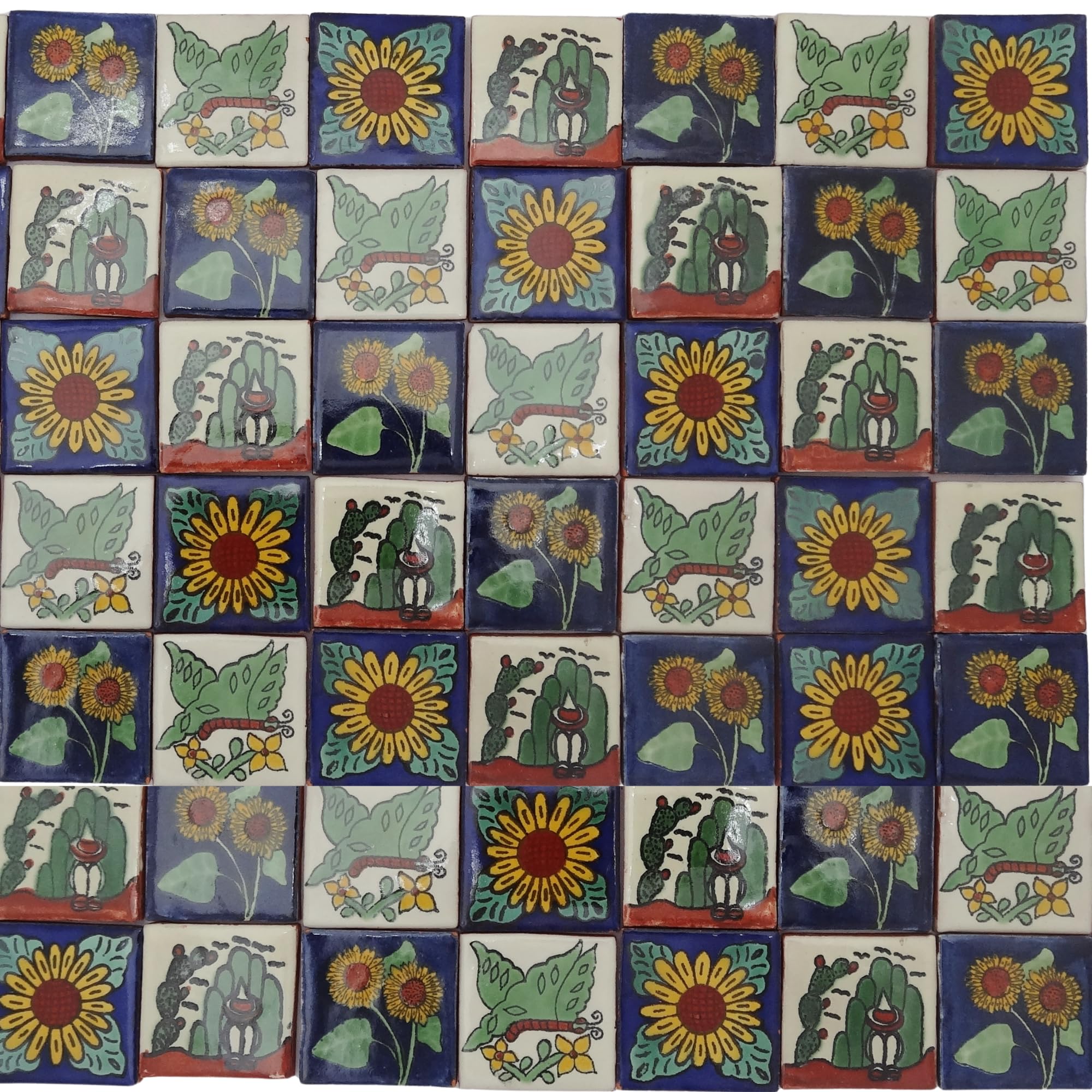 Tumia LAC Handmade Mexican Talavera Tile - Authentic Style Azul y Blanco Ceramic Tiles for Crafts, Backsplashes and Home Improvement - 50 Pack