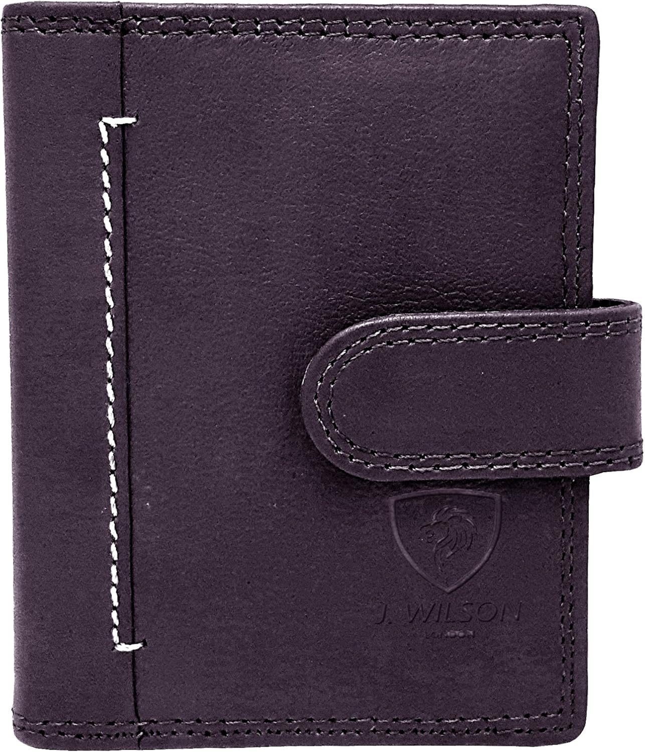 J. Wilson London Designer Soft Genuine Leather Credit Card Holder Wallet with Plastic Sleeves RFID Safe Contactless Blocking ID Protection 16 Clear Plastic Pockets