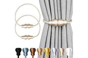 Nieffeiy Magnetic Curtain Tiebacks 2Pack Outdoor Curtain Tie Backs Rope Decorative Magnetic Curtain Holders for Drapes Window Treatment Holdbacks, Ecru