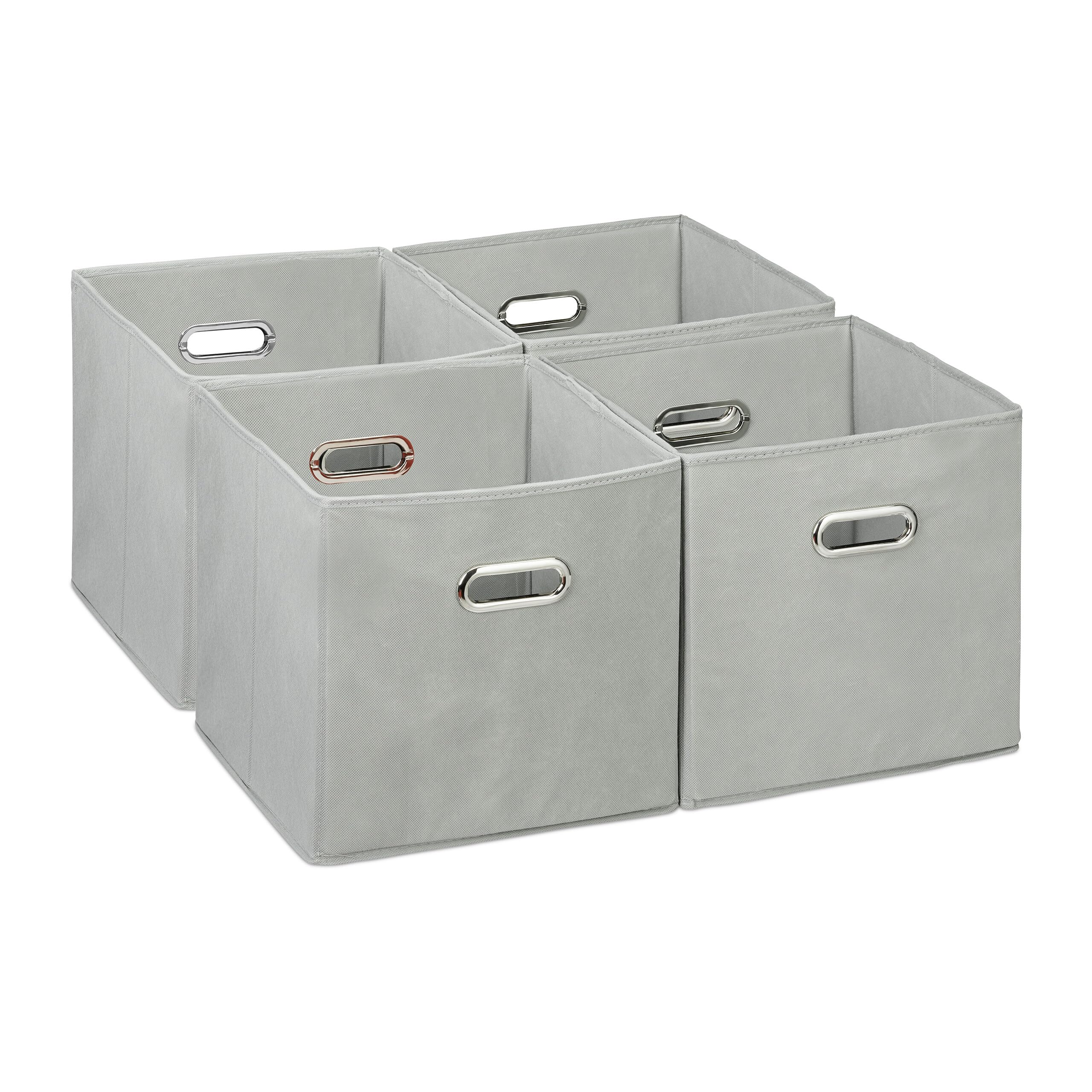 Relaxdays Set of 4 Storage Box, Foldable Shelf Baskets, 30 x 30 x 30 cm, Handle Holes, Foldable Organiser Bins, Grey