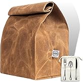 ASEBBO Waxed Canvas Lunch Bag – Reusable Insulated Paper Bag-Style Lunchbox for Adults – Leakproof & Durable Sack Lunch Box for Work, Picnic & Travel – Stylish Brown Bag Cooler with Shoulder Strap
