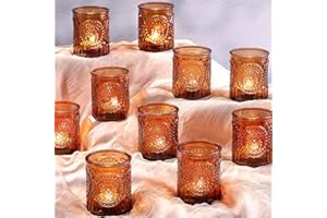 MATAHUM 36pcs Amber Votive Candle Holders, Vintage Tea Light Candle Holder Glass for Boho Home Decor, Candle Holders for Wedding, Party, Holiday, Table Centerpiece Decor, Living Room Decor
