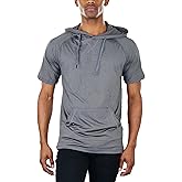 ToBeInStyle Men's Lightweight Raglan Heather Short Sleeve Pullover Drawstring Hoodie w/Kangaroo Pocket - Charcoal - 2XL