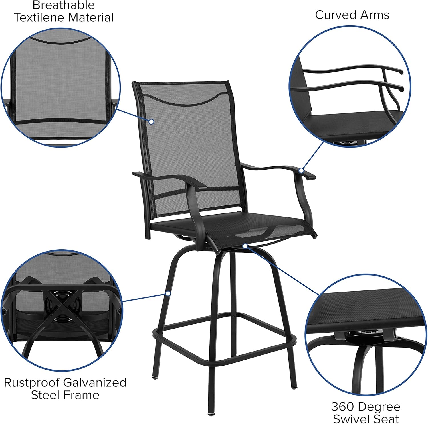 Flash Furniture 30" All-Weather Patio Swivel Outdoor Stools, Black, Set of 2: Garden & Outdoor