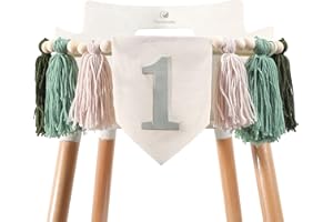 EPSEED Wild One First Birthday Yarn Tassel Banner - Tassel Garland for Boy Nature Green 1st Birthday Decoration,Baby Woodland Room,Nursery Decor (Green tassel)